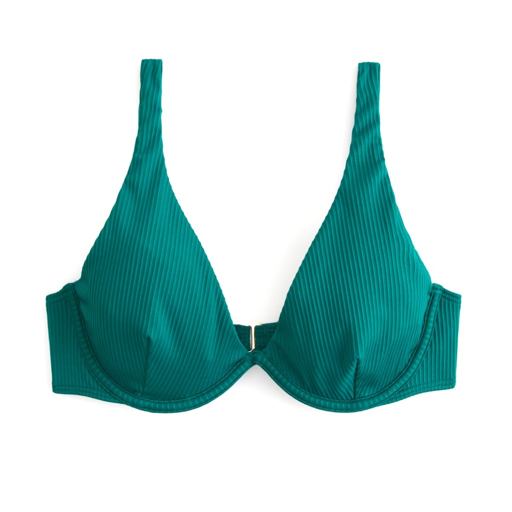 Hollister High Apex Ribbed Underwire Bikini Top Dark Green Large